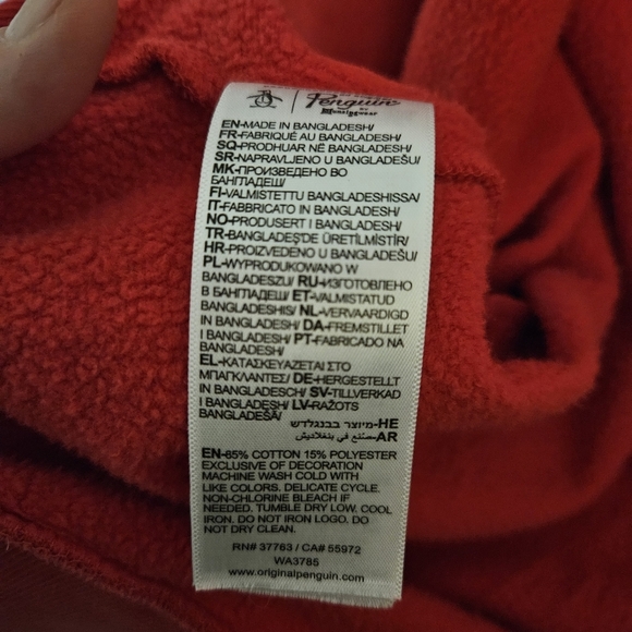 Original Penguin Zip-up Fleece Hoodie Sweatshirt Sticker Pete Rococco Red sz L - Picture 7 of 10